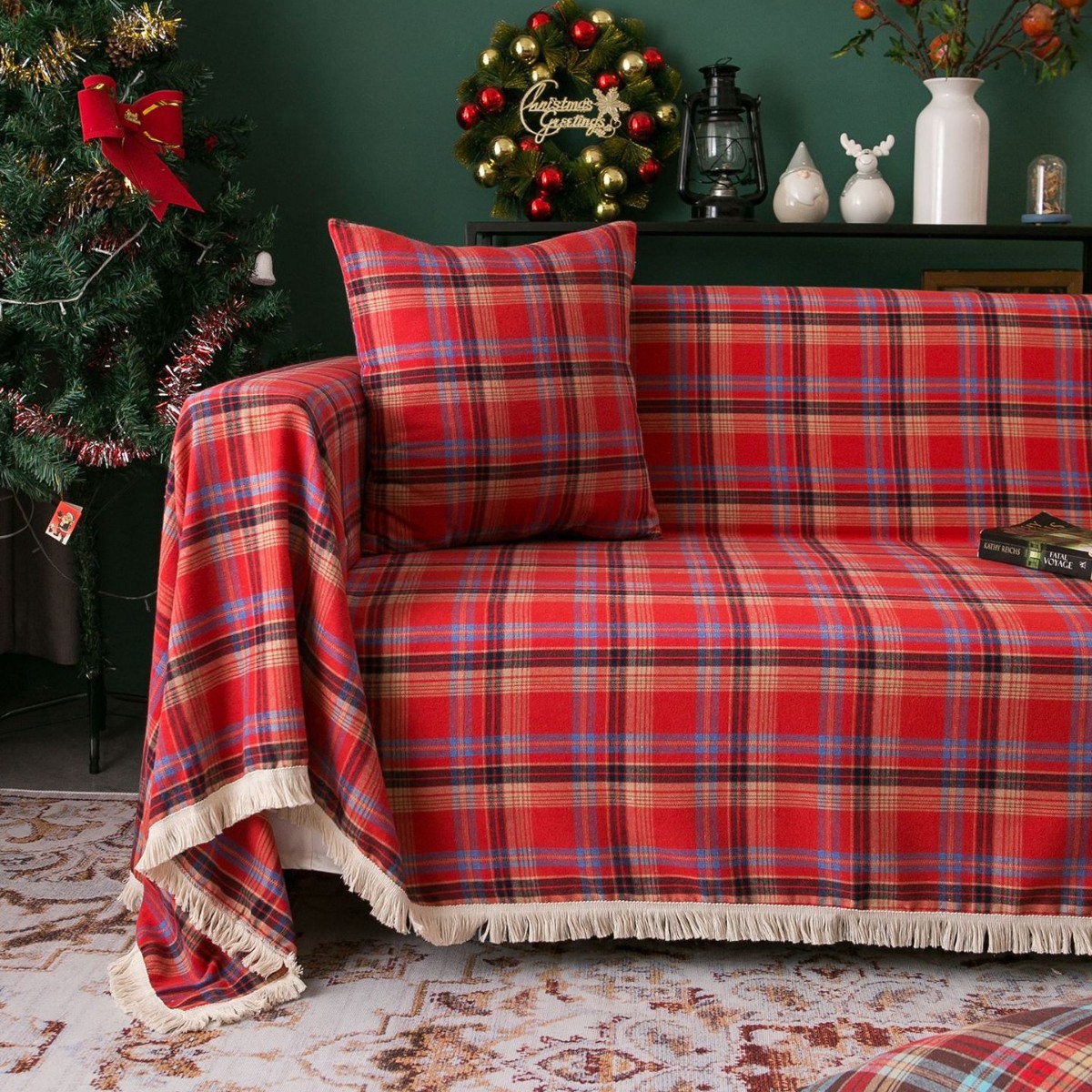 Multifunctional Tassel Sofa Cover For Christmas