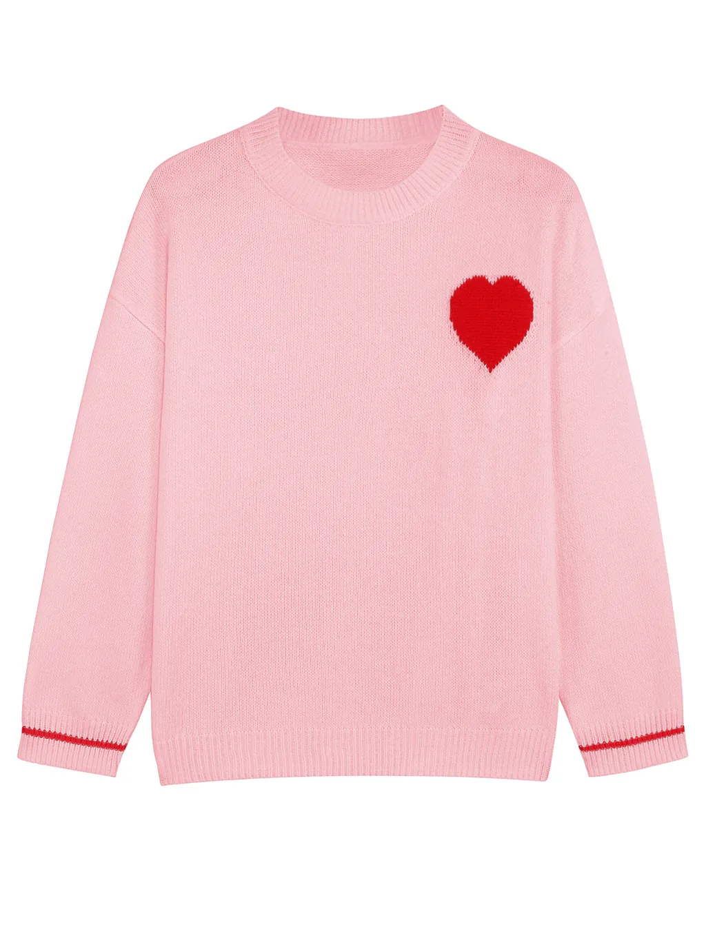 Plus Size Women's Love Round Neck Sweater - Peach