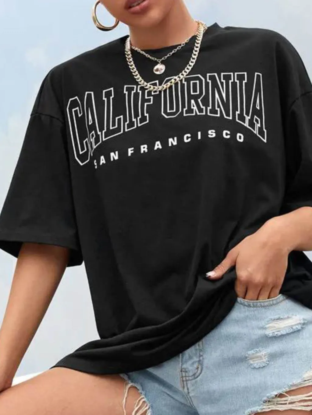 Printed Breathable Simple Casual Loose Short Sleeves Plus Size T-shirt - Black