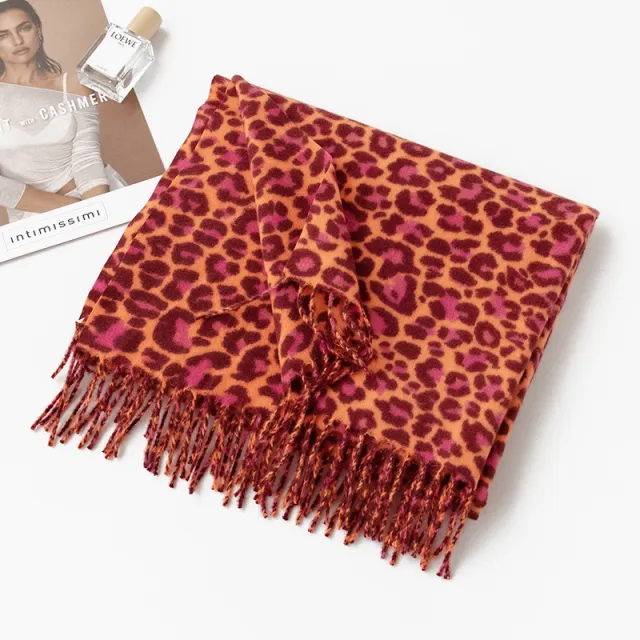 Women's Warm Scarf Cashmere like Retro Europe And America Scarf Fashion Orange Leopard Print - Shop at LoveMi