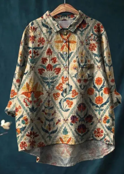 Women's Casual Loose Printed Round Neck Shirt Zcs324 - Shop at LoveMi