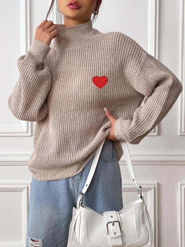 Half Turtleneck Pullover Mixed Color Apricot - Shop at LoveMi