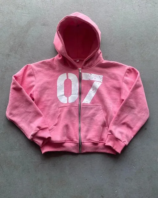 Loose Sweater Suit Men's And Women's Maychao Hip Hop Sports Zipper Hooded Sweater Pants Suit Pink - Shop at LoveMi