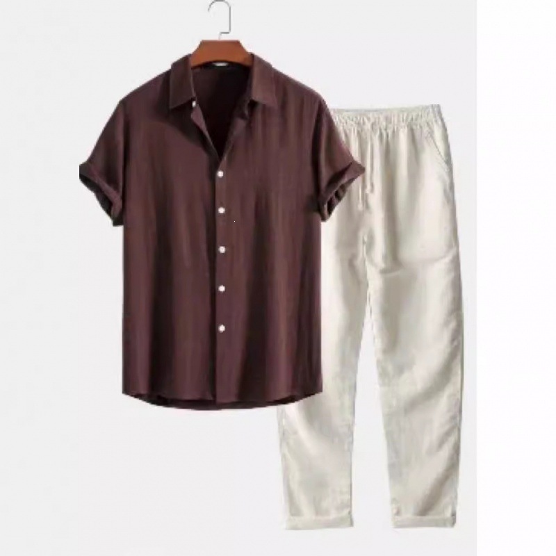 Casual Loose-fit Beach Set Four-way Stretch Short-sleeve Shirt And Shorts Set