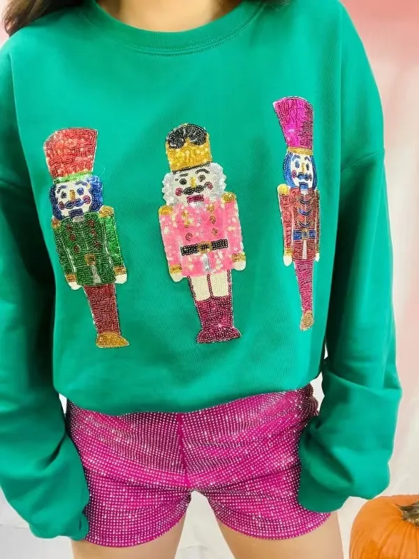 Women's Casual All matching Printed Autumn And Winter Round Neck Sweater Green - Shop at LoveMi