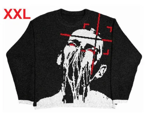 Brand Round Neck Anime Loose Sweater Couple Dark Series Black B - Shop at LoveMi