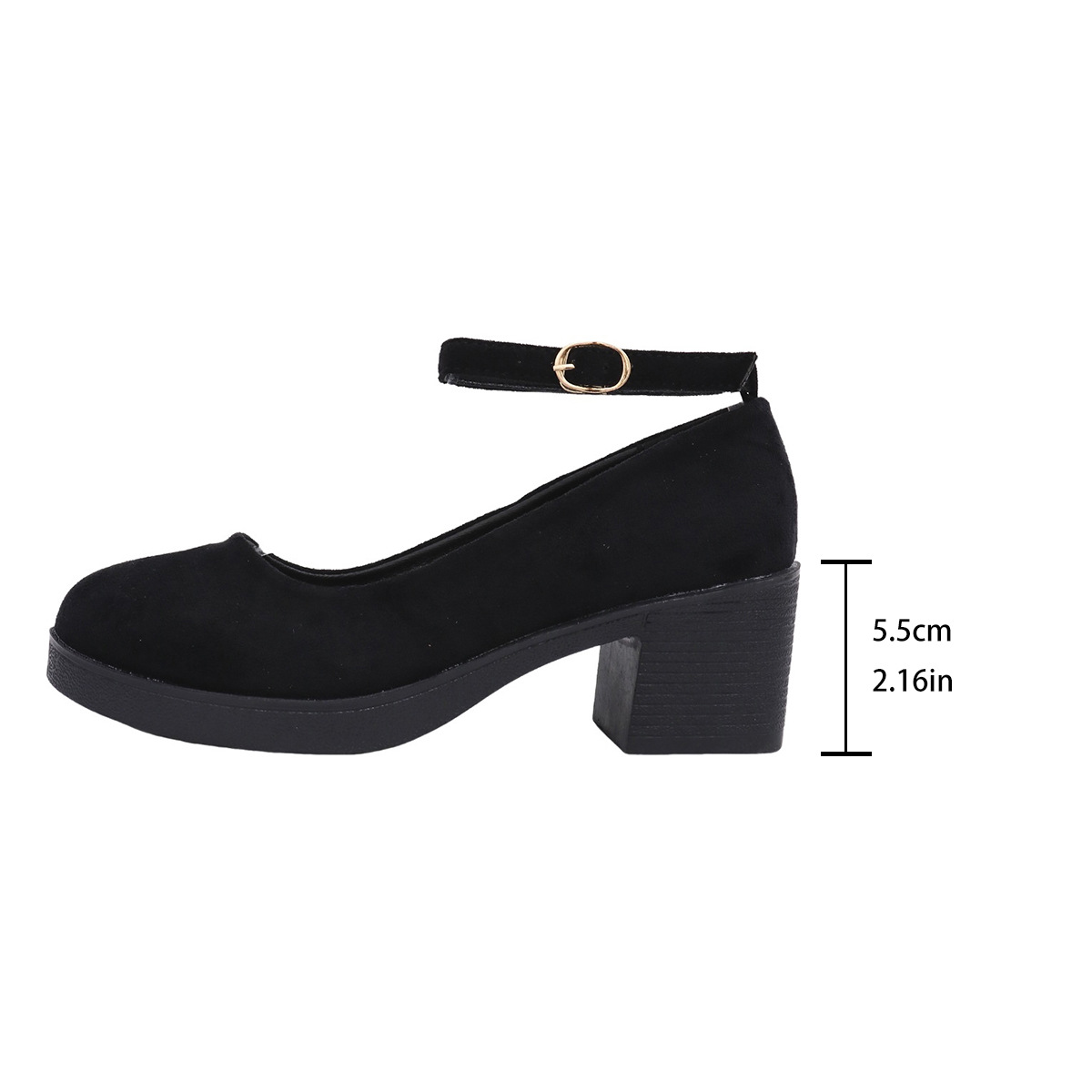 Chunky Heeled Suede Mary Jane Womens Shoes