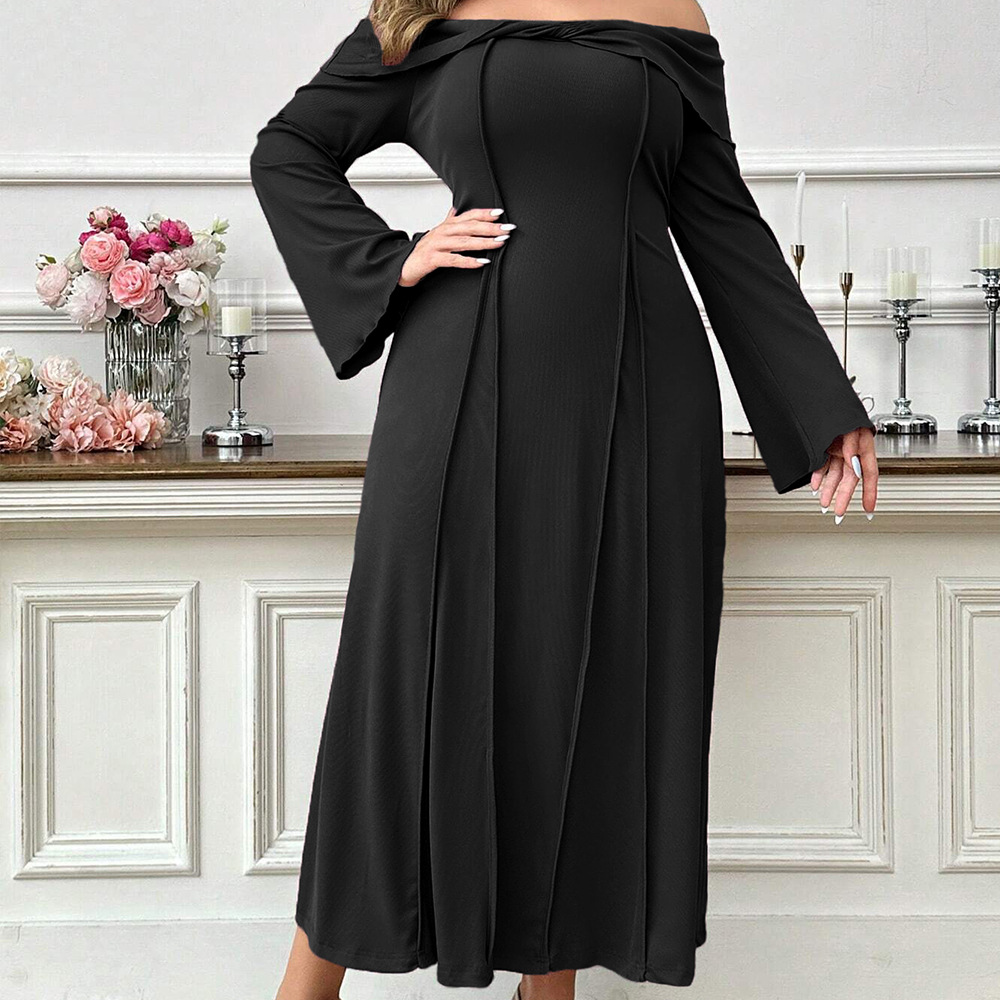 Elegant Intellectual Word Collar Adult Lady Like Woman Elegant Dress - Image 3