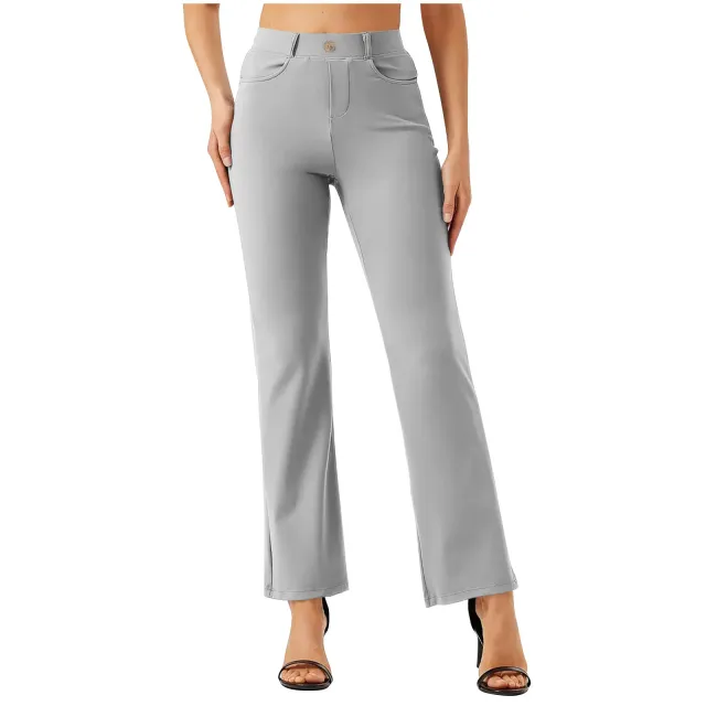 Elastic Waist Work Office Straight leg Trousers Light Gray - Shop at LoveMi