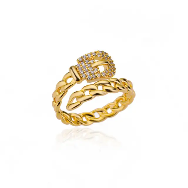 Niche Design Micro set Zirconia Belt Buckle Open Ring Gold - Shop at LoveMi
