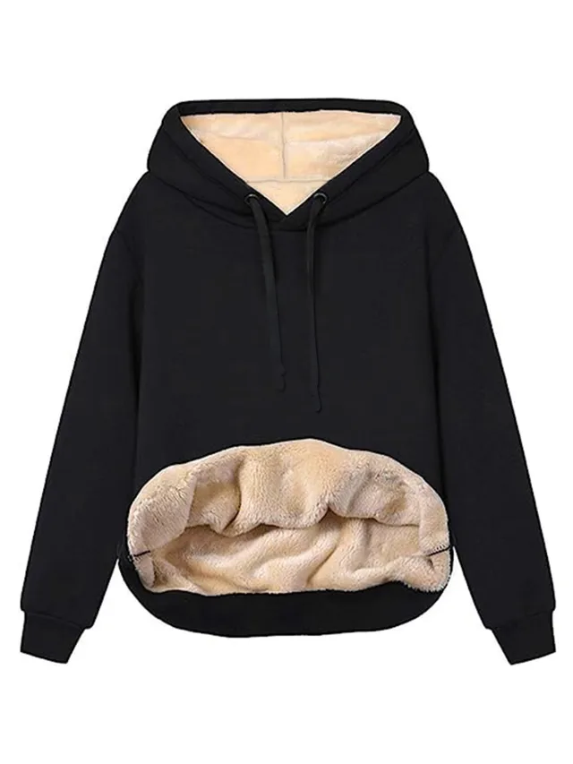 Warm Berber Fleece Pocket Hooded Sweatshirt Coat Black - Shop at LoveMi