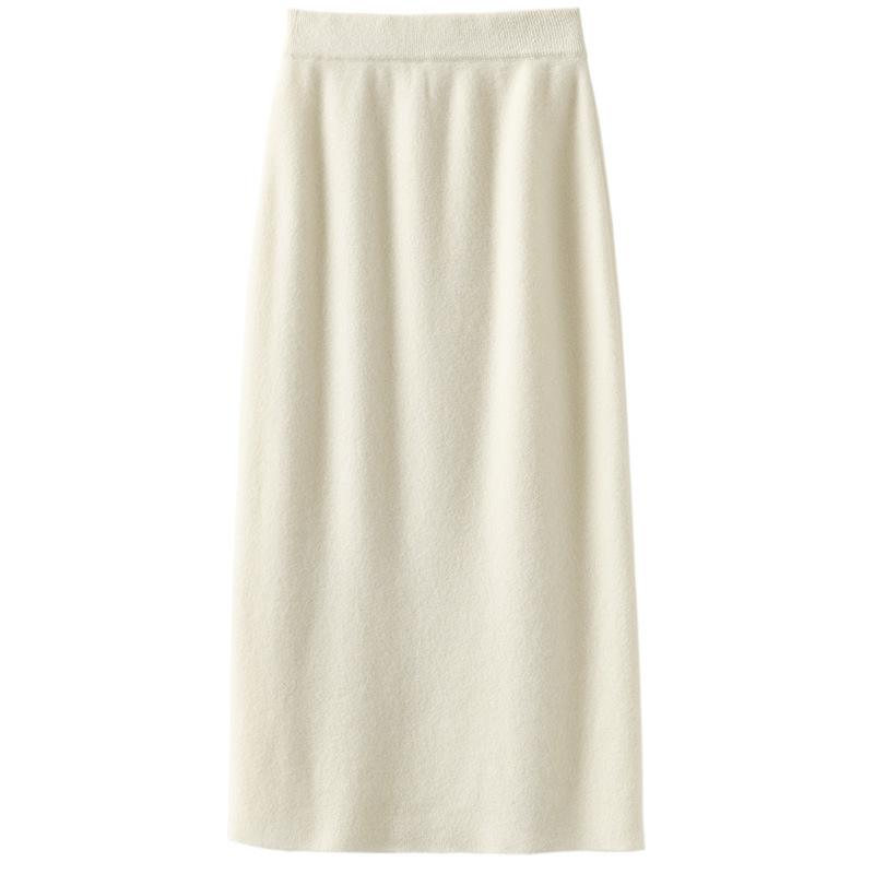 Women's Wool Four flat Thickened Skirt Autumn And Winter Cashmere Knitted Dress Slimming Skirt Straight White - Shop at LoveMi