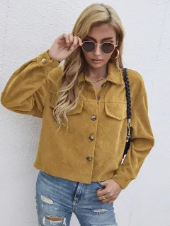 Casual Coat Women's Corduroy Short Slim Top - Yellow - View 1