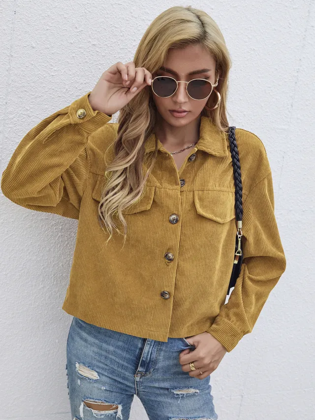 Casual Coat Women's Corduroy Short Slim Top Yellow - Shop at LoveMi