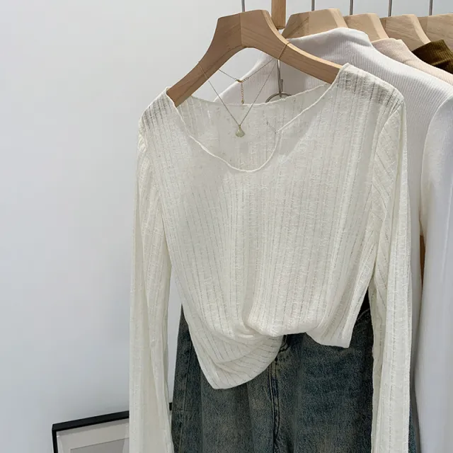 Lightweight Breathable Long Sleeves Sun Protection Air conditioner Blouse Beige - Shop at LoveMi