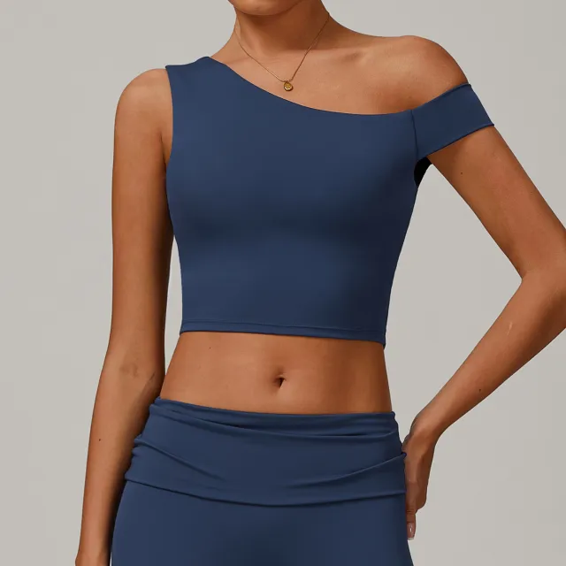 Yoga Vest Women's Irregular Shoulder Sports Workout Underwear Blue - Shop at LoveMi