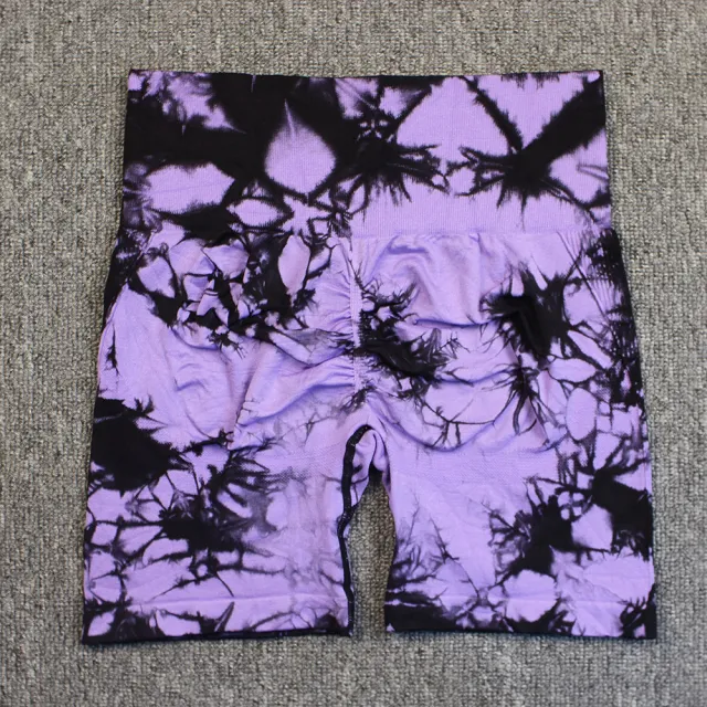 Seamless Tie dye Yoga High Waist Tight High Elastic Shorts Black And Purple - Shop at LoveMi
