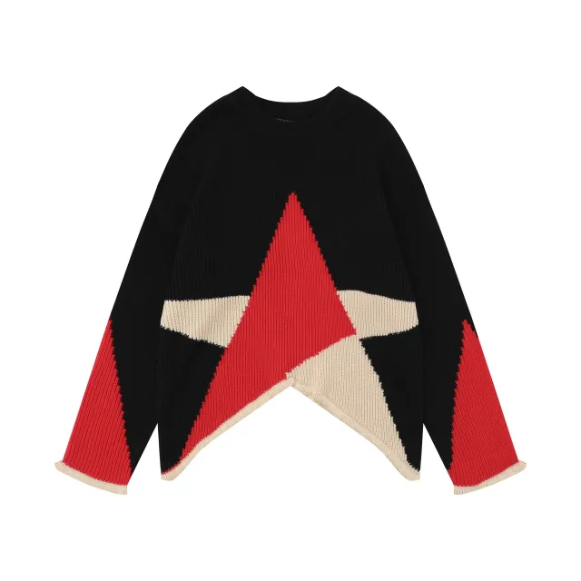 Women's Irregular Hem XINGX Jacquard Pullover Sweater Black - Shop at LoveMi