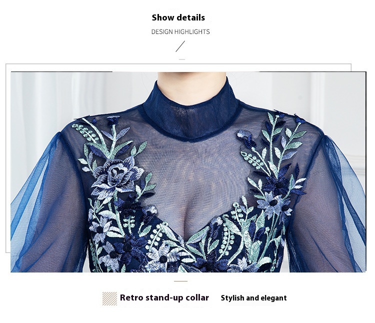 Long-Sleeve Mesh Evening Dress, picture 3 of 9
