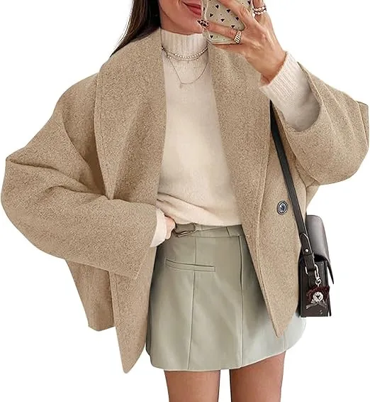 Double breasted Stand Collar Lapel Autumn And Winter Coat For Petite Khaki - Shop at LoveMi