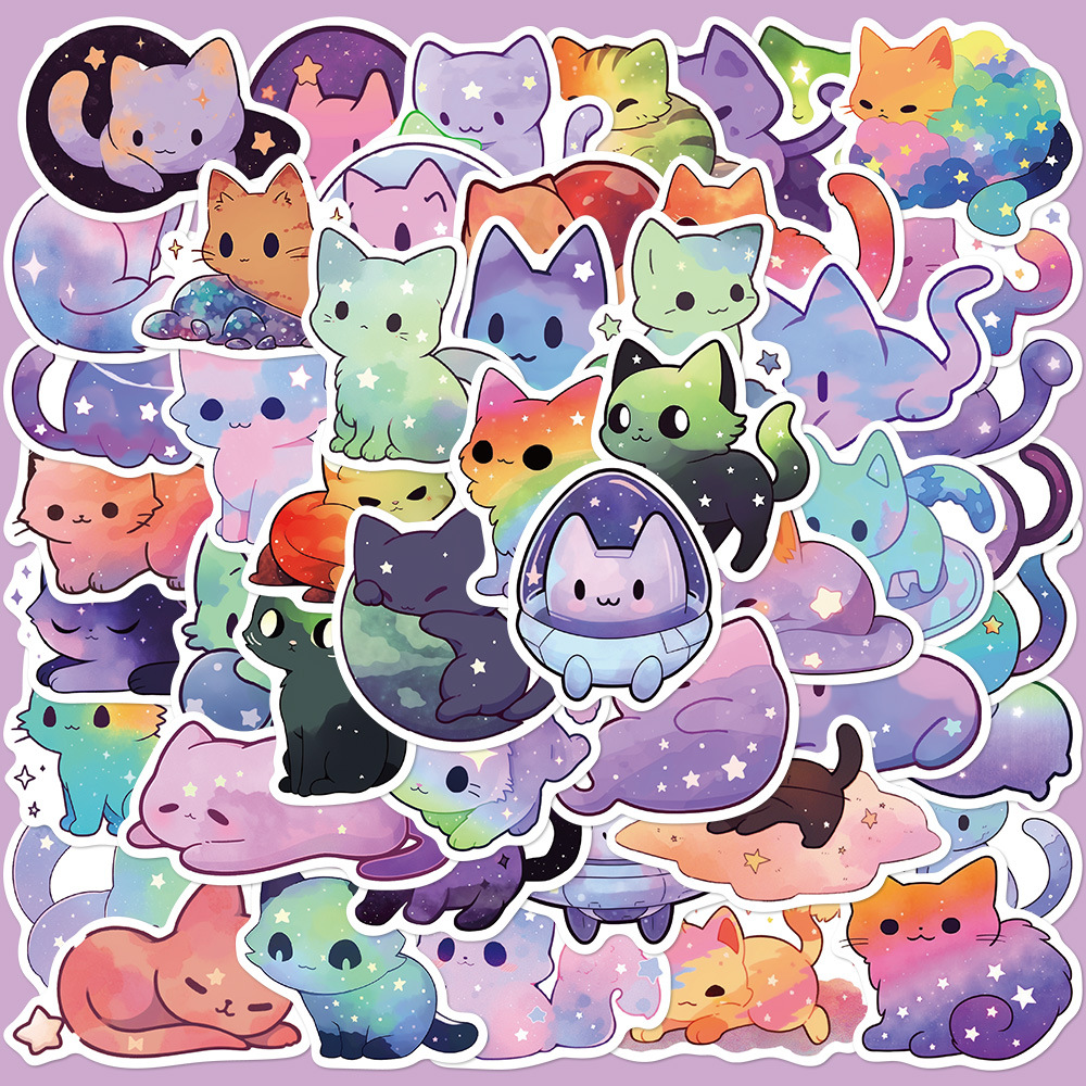 Cute Cartoon Starry Kitten Stickers Decorative Diy Stickers