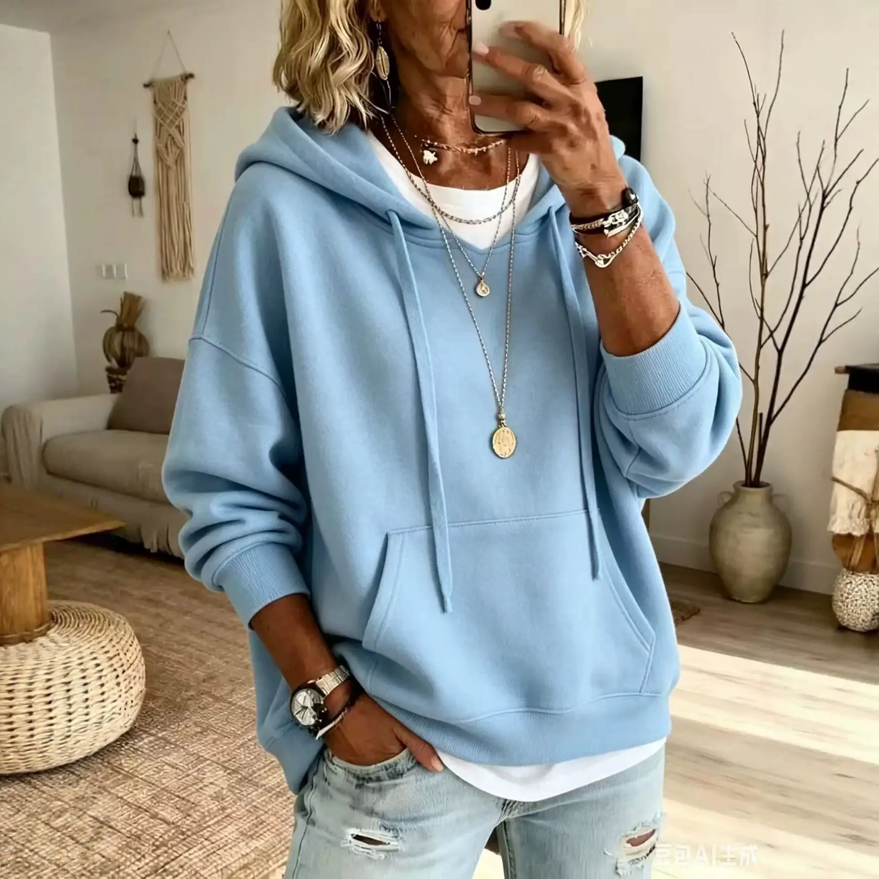 Womens Casual Loose-fitting Hoodie