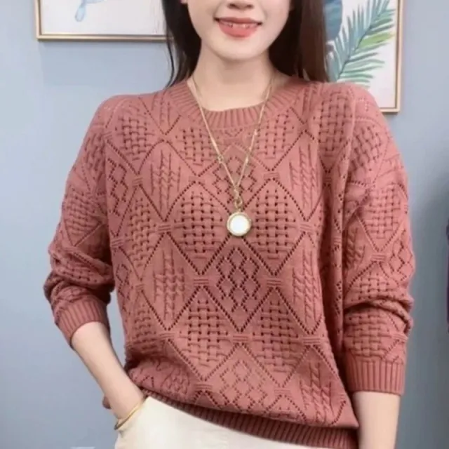 Loose Western Style Hollow Knitted Sweater Brick Red - Shop at LoveMi