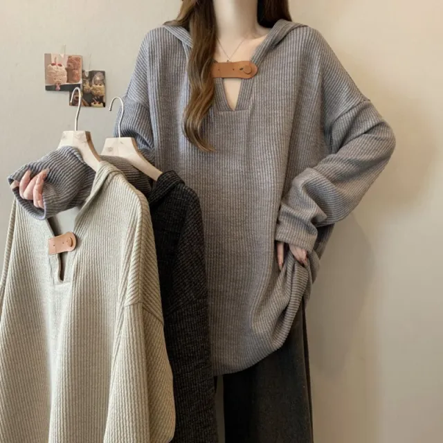 Loose Retro Design Oversized Hoodie For Curvy Girls Light Gray - Shop at LoveMi