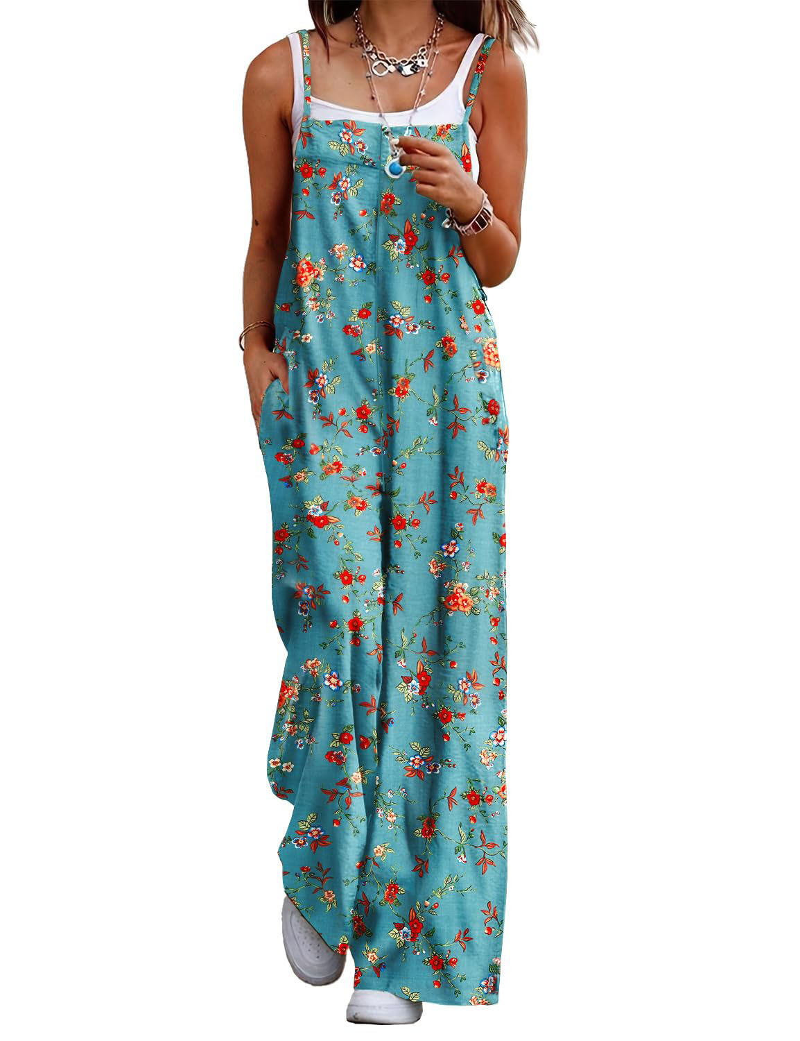 Adjustable-Strap Printed Casual Suspender Floral Jumpsuit