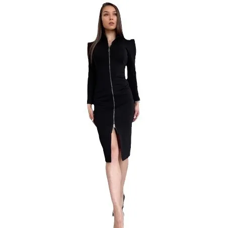 Fashion Office Long Sleeve Stand up Collar Slim Fit Dress Black - Shop at LoveMi