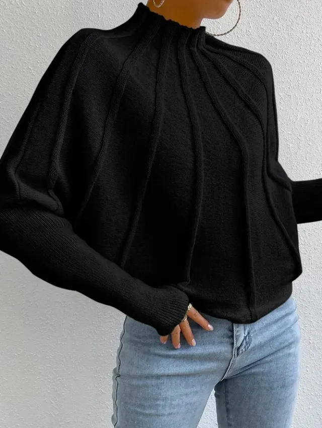Solid Color Loose Spider Mesh Casual Short Sweater Black - Shop at LoveMi