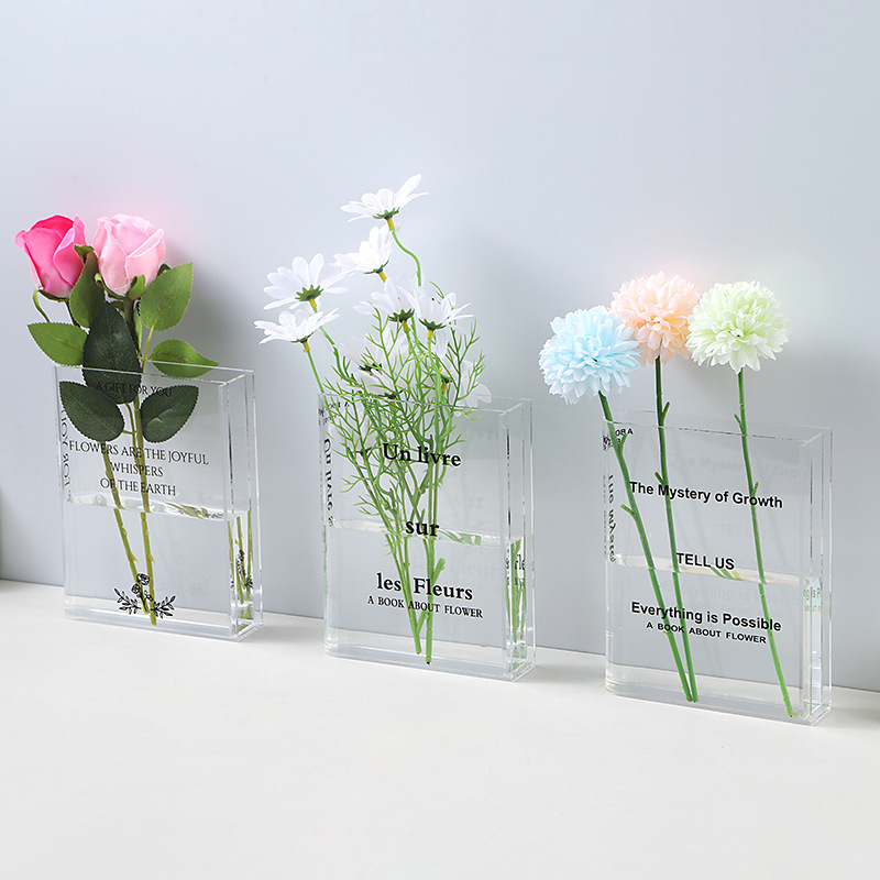 Acrylic High-transparency Book-shaped Vasestylish Clear Decorative Piece For Hydroponic Flower Arrangements