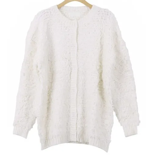 Korean Style Women's Circle Knitted Sweater Coat - White