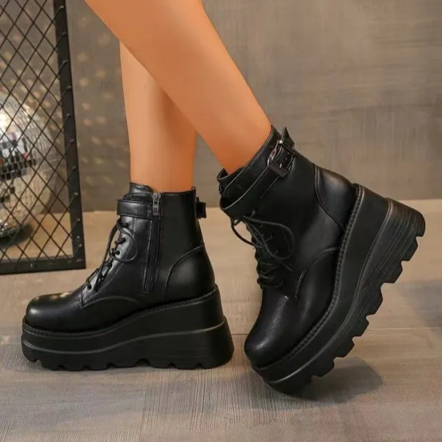 Cos Comic Show Boots Height Increasing 95cm Platform Platform Platform Plus Size 43 Wedge Black Slimming Martin Booties Black - Shop at LoveMi