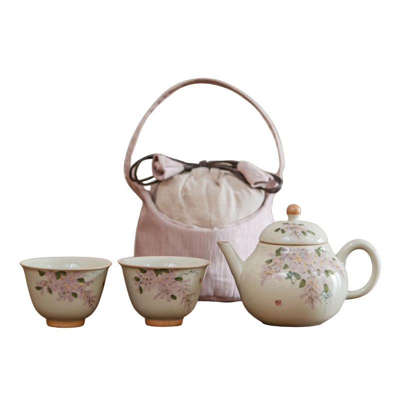 Hand-painted Wisteria Flower Ceramic Portable Teapot Suit