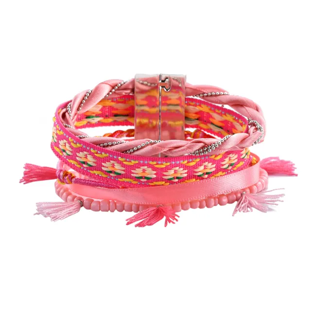Handmade Woven Bracelet Artificial Leather Women's Pink - Shop at LoveMi