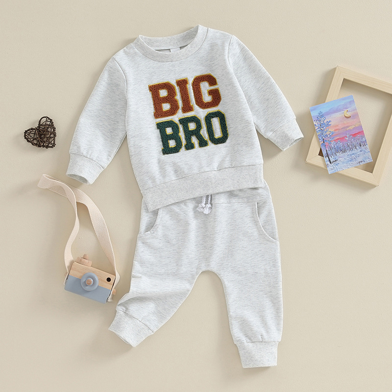 Sweatshirt And Casual Pants Two-piece Set With Embroidered Letters For Toddlers