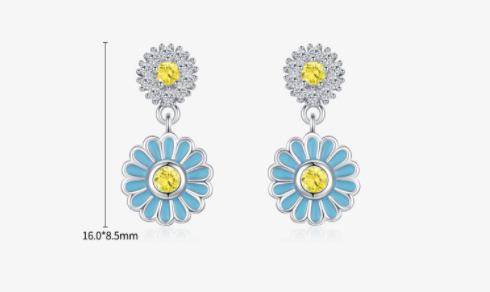 Sterling Silver Blue Enamel Micro Rhinestone Earrings