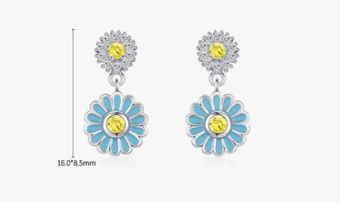 Sterling Silver Blue Enamel Micro Rhinestone Earrings
