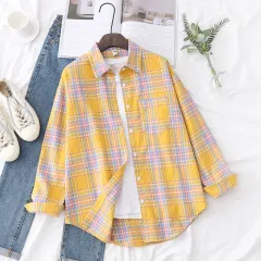 Plaid Shirt Women's Design Sense Niche Outdoor Wear - Yellow - View 1