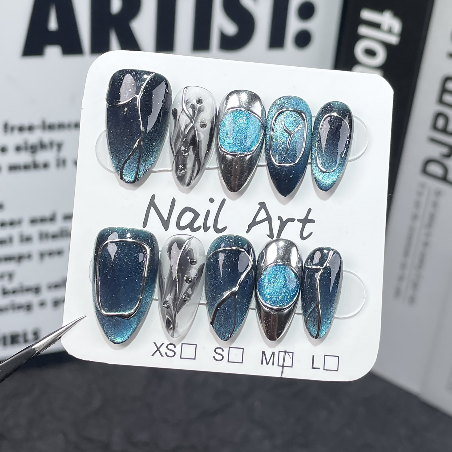 Handmade Wearable Nail Art In A Cool Avant-garde Cat-eye Style