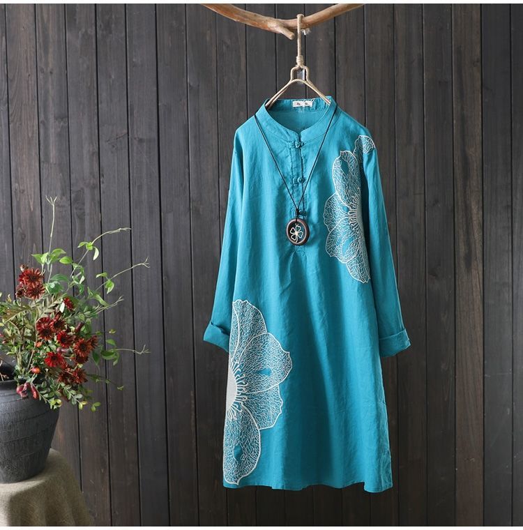 Title 2, Ladies Embroidered Cotton Linen Art Pullover Mi...