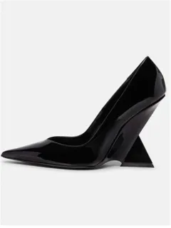 Summer New High Heel Chunky Heel Patent Leather Low-cut Pointed Toe Shoes - Black - View 1