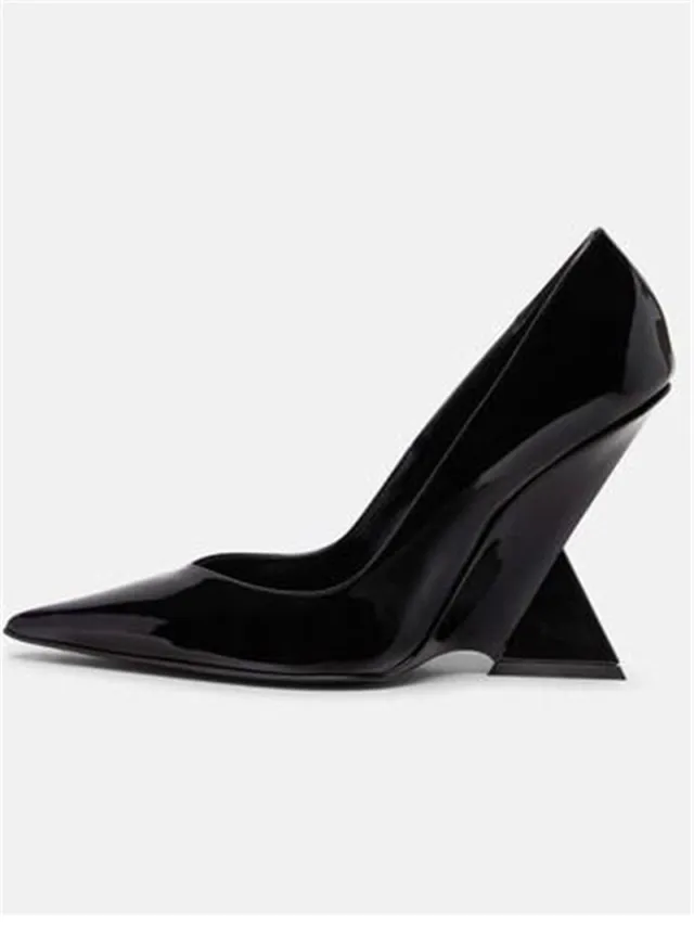 Summer New High Heel Chunky Heel Patent Leather Low cut Pointed Toe Shoes Black - Shop at LoveMi