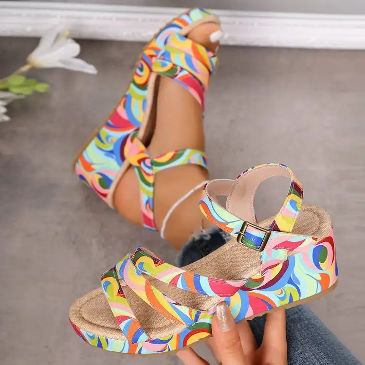 Women's Colorful Wedge Sandals - Summer Breathable Casual Flip Flops with Comfort Sole