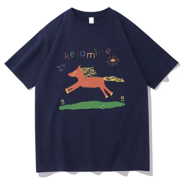 New Loose Print T shirt Summer Navy Blue - Shop at LoveMi