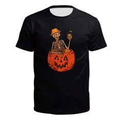 Women's Horror Pumpkin Skeleton Digital Printed Round Neck Short Sleeve - B395 1044-Xl - View 1