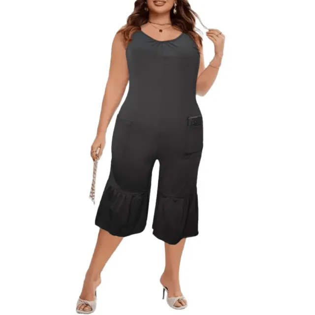 New Jumpsuit Solid Color Sleeveless Casual Pocket Black - Shop at LoveMi