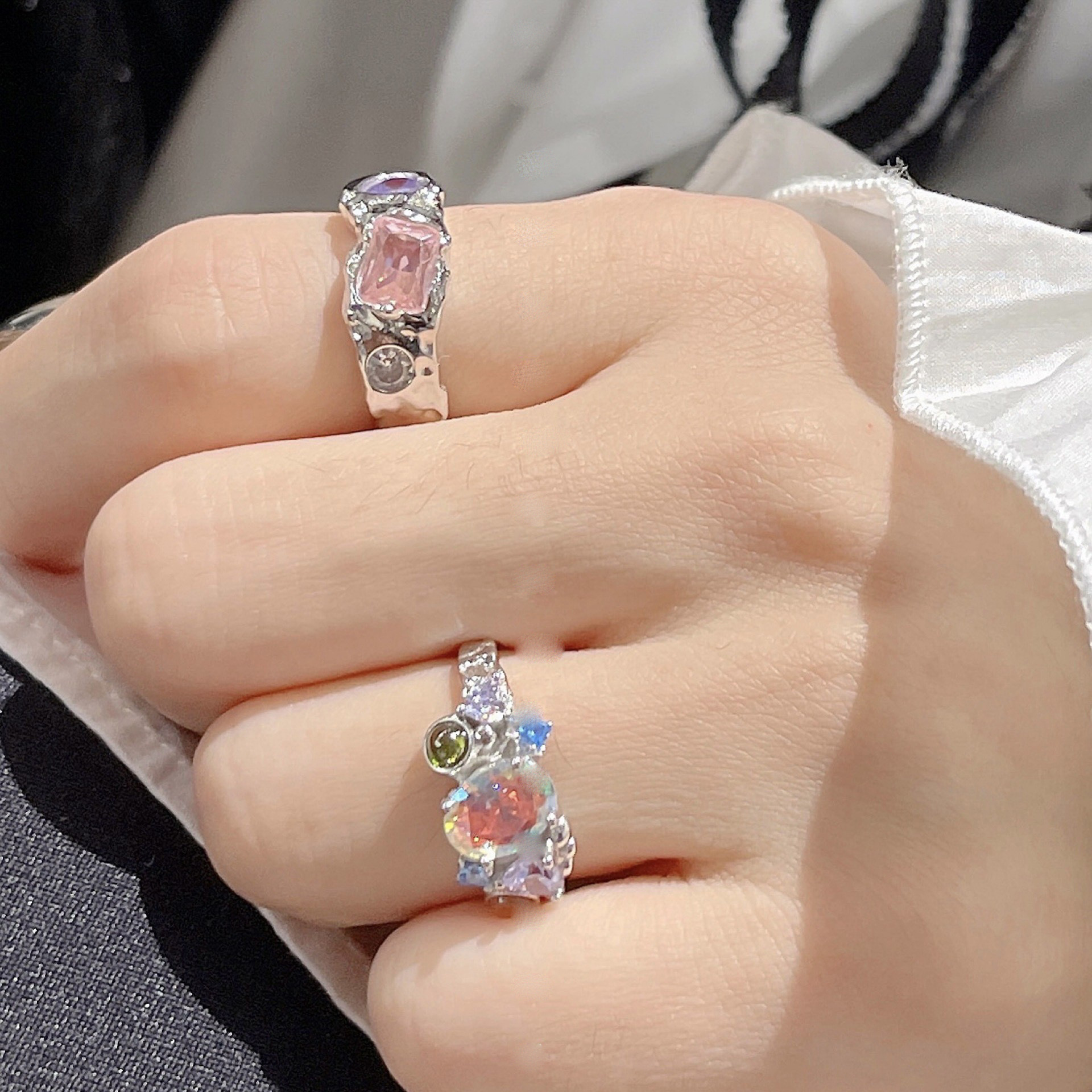 Diamond Elegant Color Zircon Heart-shaped Open Ring
