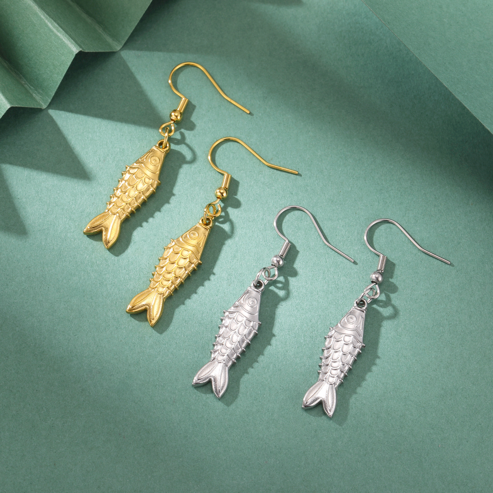 Three-dimensional Small Fish Pendant Stainless Steel Earrings
